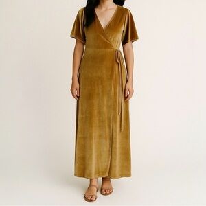 BALTIC BORN‎ Meghan Gold Velvet Wrap Maxi Dress